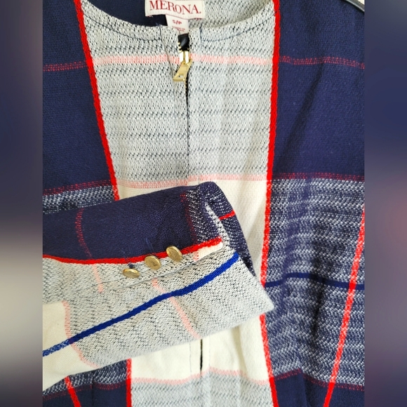 Navy, Red & White Blazer, Zip Front, Gold Buttons - Picture 6 of 8